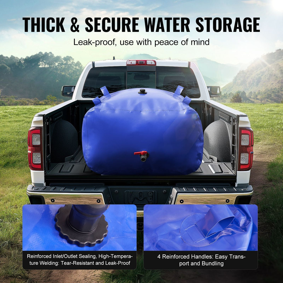 400L/105.7 Gallon Water Storage Bladder, RV Water Tank, 1000D Blue PVC Collapsible Water Storage Containers, Large Capacity Soft Water Bag, Portable Water Bladder, Fire Prevention, Camping