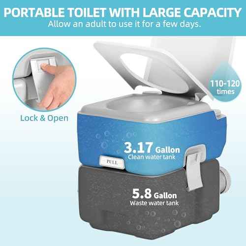 YITAMOTOR 5.8 Gallon Portable Toilet for Camping, RV Travel Potty with Press Flush Pump, Leak-proof Seal Ring for Travel, Boating, Hiking, Trips