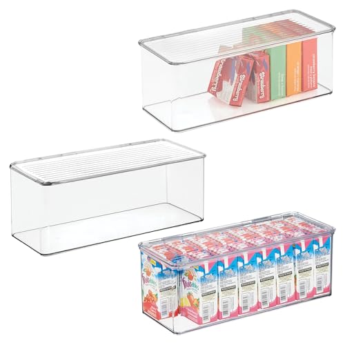 iDesign Plastic Stackable Hinged-Lid Storage Box for Kitchen, Bathroom, or Office - Set of 3 - Clear - style: Pack of 3