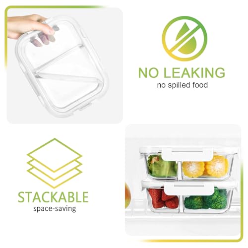 [5-Pack,36 Oz]Glass Meal Prep Containers 2 Compartments Portion Control with Upgraded Snap Locking Lids Glass Food Storage Containers, Microwave, Oven, Freezer and Dishwasher (4.5 Cups, White) - color: White