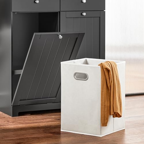 Haotian Tilt-out Bathroom Laundry Cabinet Hidden Hamper Organizer with Double Baskets and Drawers Storing Unit Storage Chest Cupboard, Black BZR33-SCH