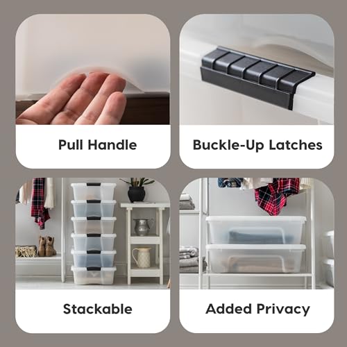 IRIS USA 27 Qt Stackable Plastic Storage Bins with Lids, 6 Pack - BPA-Free, Made in USA - Discreet Organizing Solution, Latches, Durable Nestable Containers, Secure Pull Handle - Pearl - size: 27 Qt, style: 6 Pack