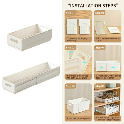 2 Pack Expandable Plastic Storage Boxes, Multi-Purpose Folding Organizer, Drawer Storage Divider For Bedroom, Kitchen And Snack Storage (m) - size: m