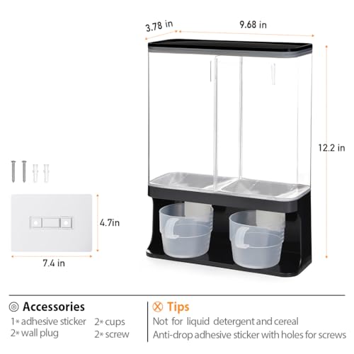 Laundry Scent Boosters Beads Dispenser, Conwomin Wall Mounted Laundry Detergent Dispenser with 2 Cups for Laundry Beads, Rice, Beans, Stain Remover Powder, Black(105 oz) - color: Black