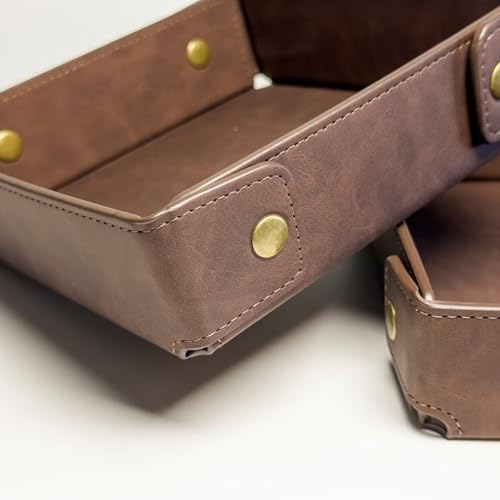 LLmoway PU Leather Valet Tray Nightstand Desk Organizer for Men Women Home Office Phone Watch Jewelry Glasses Keys Coins Storage - color: Coffee Brown