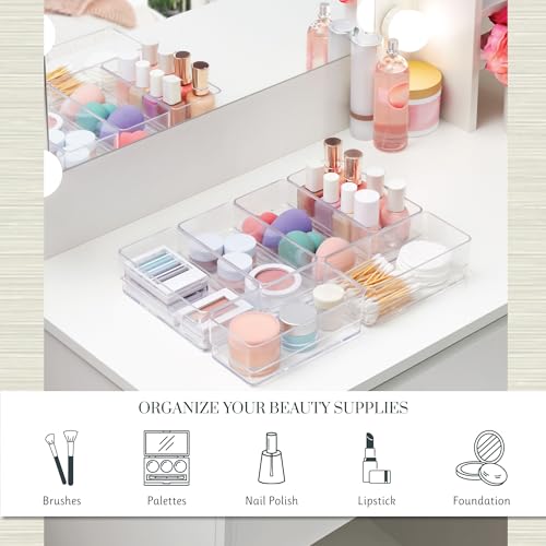 STORi SimpleSort 6-Piece Stackable Clear Drawer Organizer Set | 6" x 3" x 2" Rectangle Trays | Small Makeup Vanity Storage Bins and Office Desk Drawer Dividers | Made in USA - size: 6x3x2" (Set of 6)