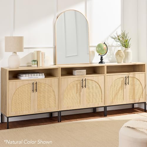 Best Choice Products Rattan Sideboard Buffet Cabinet, Entryway Table, Accent Storage Cabinet, Console Table for Hallway, Living Room, Dining Room - White - color: Arched Rattan, White