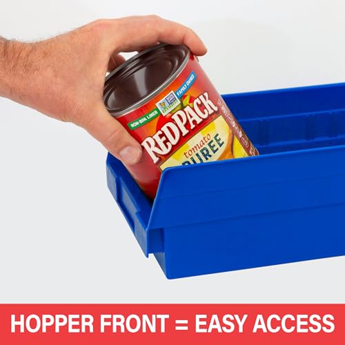 Akro-Mils 30130 Plastic Shelf Bins, Heavy Duty Storage Bins for Garage, Closet, and Drawer Organization, 12" x 6-1/2" x 4", Red, 12-Pack - color: Red