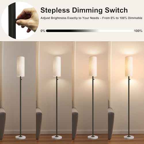 Floor Lamp for Living Room,Dimmable Floor Lamp with LED Bulb,Modern Standing Lamp with Marble Base,Tall Standing Lamps for Living Room,Bedroom,Office,Reading and Nursery(Black)