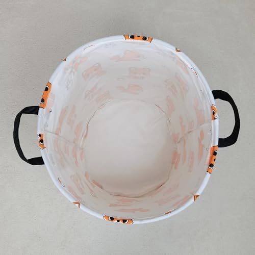 LANGYASHAN Laundry Basket Canvas Fabric Collapsible Organizer Basket for Storage Bin Toy Bins Gift Baskets Bedroom Clothes Children Nursery Hamper (Round Fox) - color: Fox