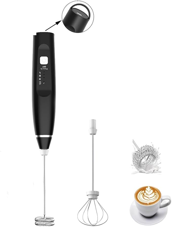 Milk Frother Handheld Foam Maker with 2 Stainless Stirring Head 3 Speed Rechargeable Electric Blender Milk Frother Wand Drink Mixer for Cappuccino Matcha Latte Hot Chocolate Protein Powder Egg (White)
