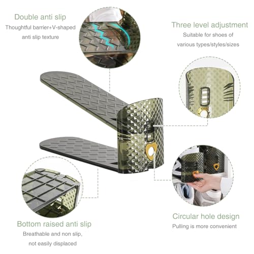 EUBUY Adjustable Shoe Slots Organizers, Space Saver Shoe Stacker Shoe Rack Holder Oraganizers, Double Layer Stack Shoe Holder for Closets and Entryways