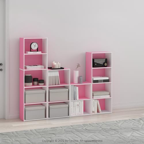 Furinno Luder Bookcase / Book / Storage, 4-Tier, Pink/White - color: White/Pink, size: 4-Tier, 9.3 x 15.6 x 41.7