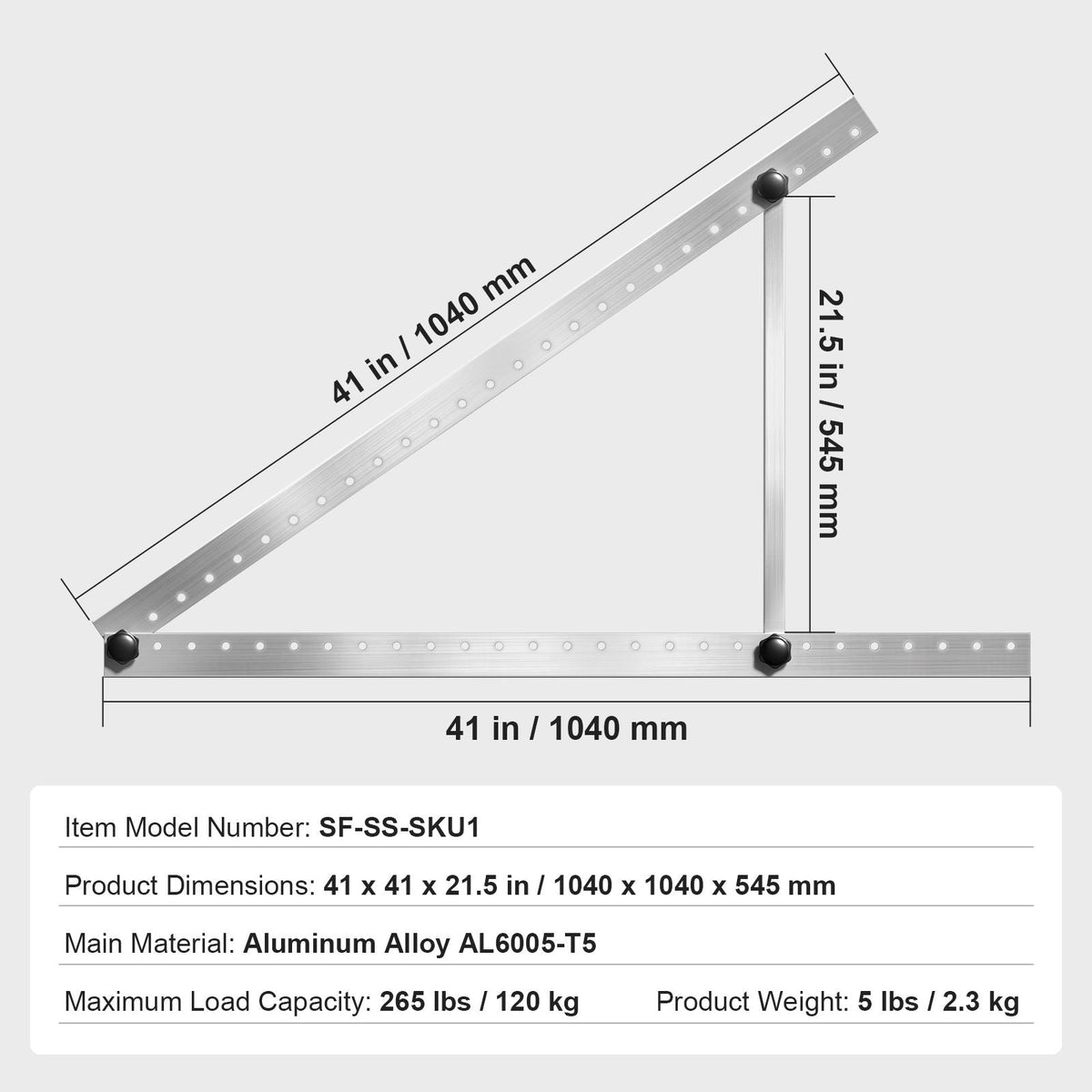 41-Inch Solar Panel Mounting Brackets, 0 to 90° Adjustable Tilt Mount Brackets Support 100-300W Solar Panels, Lightweight Aluminum Brackets with Folding Tilt Legs for RV, Roof, Boat, Off-Grid