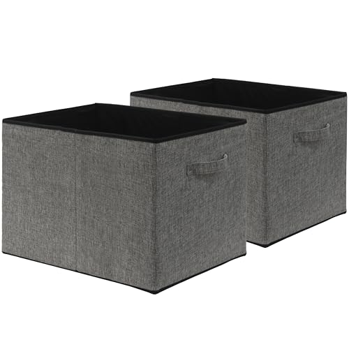 Simple Houseware 15 x 13 Inch Collapsible Fabric Storage Bin with Handles, 2 Pack, Dark Gray - color: Dark Grey