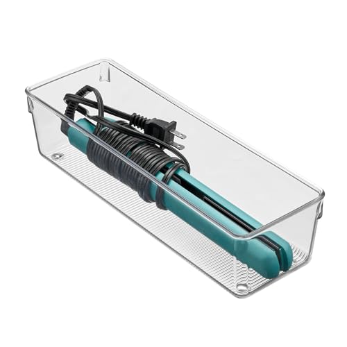iDesign Plastic Drawer Organizer Bins - Storage for Kitchen, Bathroom, and Desk Drawers - Set of 3 - Clear - size: 4 x 12 x 3, style: Pack of 3
