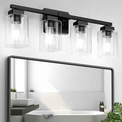 BesLowe 27" 4-Light Bathroom Light Fixture, Modern Black Bathroom Vanity Light, Bathroom Lighting Fixtures Over Mirror, Matte Black Wall Lamp, Wall Lights for Living Room Bedroom Hallway