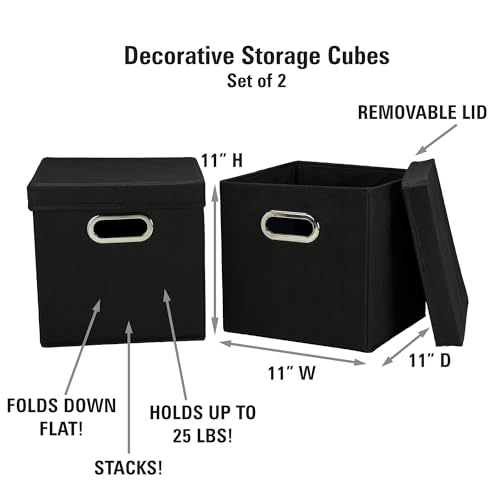 Household Essentials 34-1 Decorative Storage Cube Set with Removable Lids | Black | 2-Pack - size: 2 Count (Pack of 1)