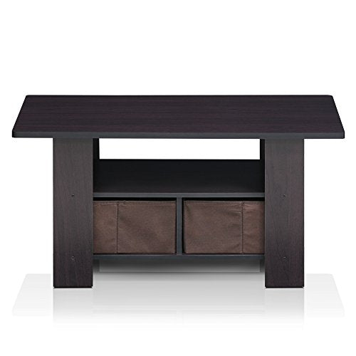 Furinno Andrey Coffee Table with Bin Drawer, Dark Walnut - color: Dark Walnut, style: 2 Bin