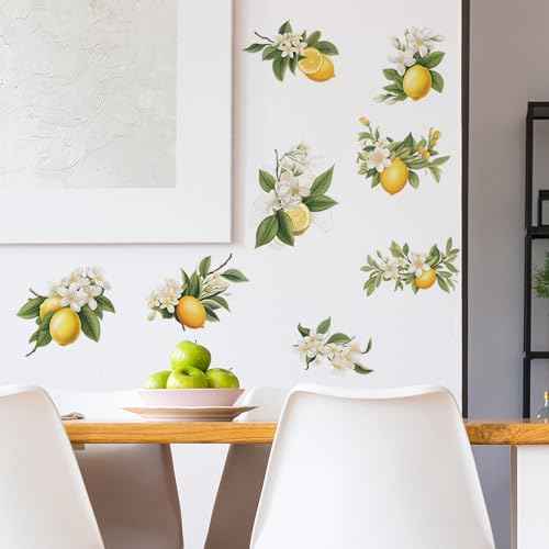 8 Pcs Lemons Wall Stickers, sacinora DIY Lemon Fruit Art Wall Decals Removable Vinyl Peel and Stick for Kitchen Dining Restaurant Bar Furniture Refrigerator Home Decor