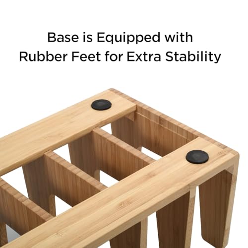 MobileVision Bamboo Pot Lid Holder Organizer for Storage in Cabinets or Kitchen Countertops, 6 Sections