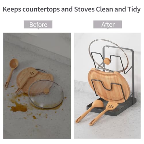 Kitchen Pot Lid Storage Rack,Stainless Steel Pot Lid Holder while Cooking,Multifunctional Kitchen Pot Lid Organizer for Countertop,Two-compartment Cooking Rack