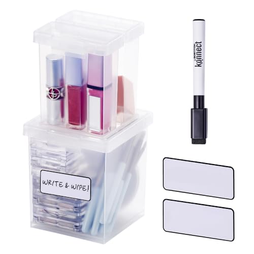 Bostitch Konnect Storage Containers with Lids, Clear Plastic Box, Stackable for Crafts, Home and Office Orginzation, Labels. 3 Piece (1 1.5 Qt Box, 2 0.5 Qt Boxes)