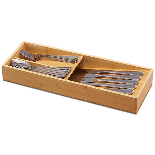 guiogc Bamboo Silverware Drawer Organizer, Kitchen Cutlery Tray,Utensil Holder for Spoons, Forks, Knives in Kitchen - size: Small
