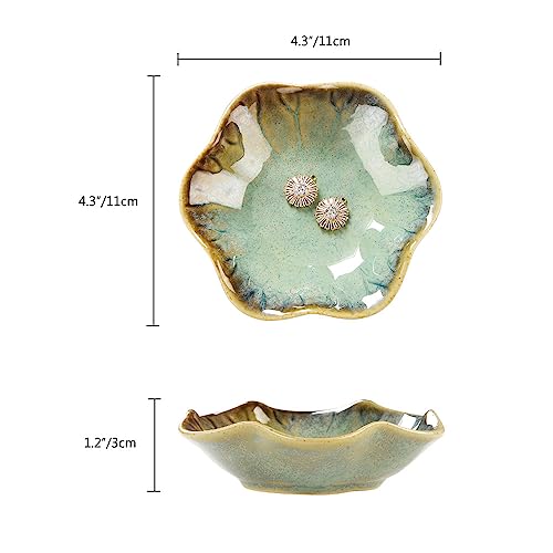 2PCS Lotus Leaf Shape Ring Holder Dish, Small Key Bowl, Ceramic Trinket Tray Jewelry Dish Organizing Necklace Earrings for Mom Friend Sister, All Jewelries Are NOT Included.White+Crystal Green. - color: White+Crystal Green-Lotus