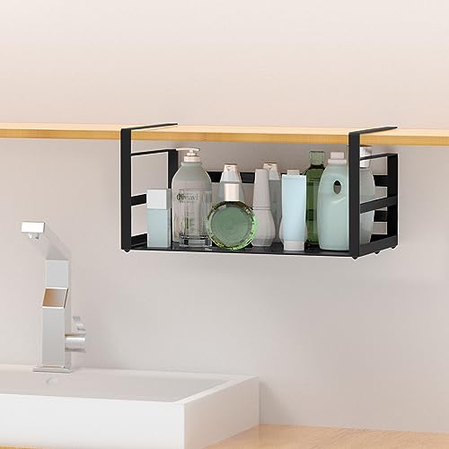 2 Pack Under Shelf Basket, Black Undershelf Storage Basket, Heavy Duty Slide-in Hanging Storage Basket, Metal Under Cabinet Organizer for Kitchen, Pantry, Desk, Bookshelf, Cabinet - size: 2 Pack Standard Black