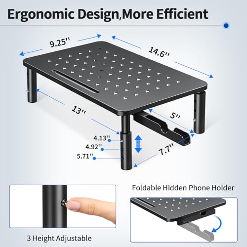 Zimilar 2 Pack Monitor Stand , 3 Height Adjustable Stand with Unique Star Mesh for Computer, Laptop, Printer, Notebook, iMac, Premium Metal Monitor Risers for 2 Monitors