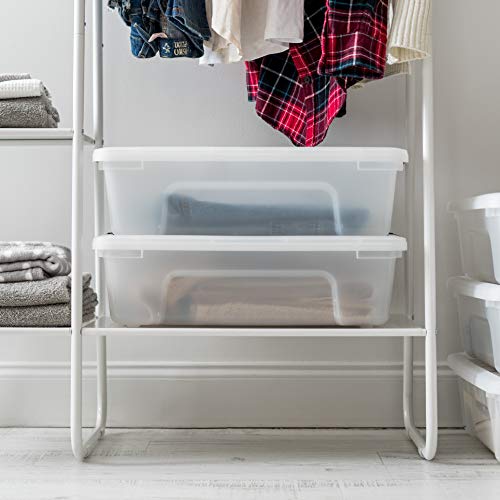 IRIS USA 27 Qt Stackable Plastic Storage Bins with Lids, 6 Pack - BPA-Free, Made in USA - Discreet Organizing Solution, Latches, Durable Nestable Containers, Secure Pull Handle - Pearl - size: 27 Qt, style: 6 Pack