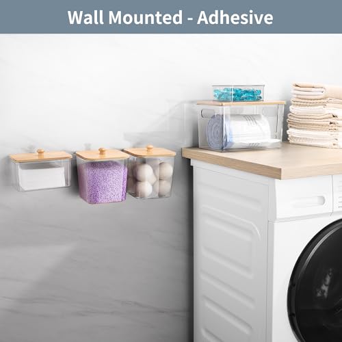 Extra Large Trash Bag Holder 4 Pack Garbage Bag Dispenser Roll Holder with Lid Laundry Room Organizer Under Sink Stackable Storage, Wall Mounted Laundry Dryer Sheet Holder Clear Pod Container - color: 4Pcs