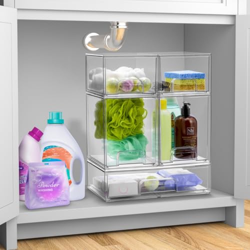 Sorbus Acrylic Storage Containers - 4 Pack, Stackable Storage Bins Set for Bathroom Organization - Clear Acrylic Drawer Organizers - Makeup Case Pull-Out Drawers (4.4’’ Tall) - size: 4 Pack, 4.4’’ Tall
