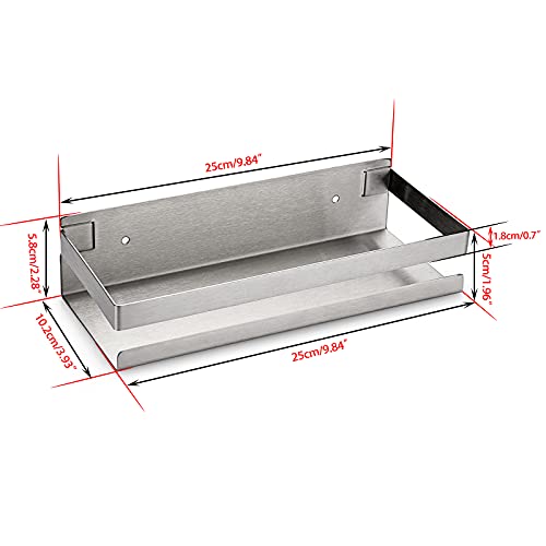 OwnMy 10 Inch Bathroom Shower Shelf Stainless Steel Bath Kitchen Basket Shower Caddy Rack, Rust Proof Metal Bathroom Storage Floating Shelves Wall Mounted Shower Corner Rectangular Shelf (Silver)
