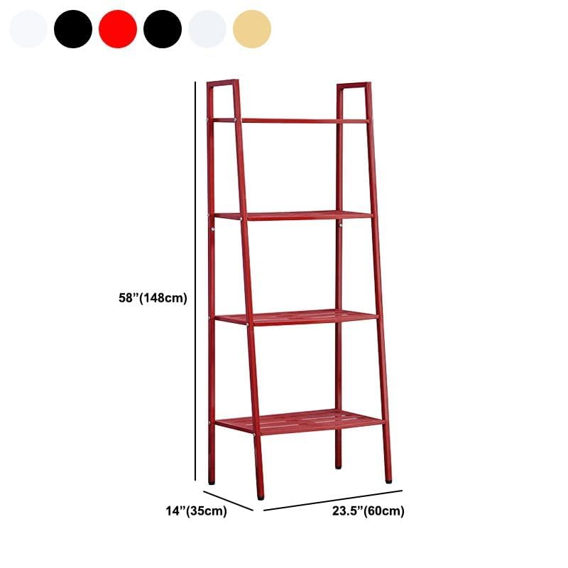 Ladder Metal Bookshelf Modern Bookcase with Rectangular Shelves Storage Rack Kitchen Storage Rack Multi-layer Bookshelf Floor-to-ceiling Trapezoidal Balcony Flower Stand Red(24"L x 14"W x 58"H, Red) - size: 24"L x 14"W x 58"H