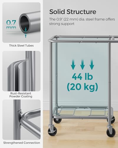 SONGMICS Laundry Basket with Wheels, Rolling Laundry Hamper, 23.8 Gallons (90 L), Removable Liner, Steel Frame with Handle, 24 x 11.4 x 31.9 Inches, Dove Gray URLS003G01 - color: Dove Gray, size: 90 L (1-Section), style: Rectangular with handle
