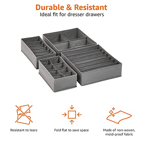 Amazon Basics Dresser Drawer Storage Organizer for Undergarments, Set of 4, Gray | Set of 4 - size: Set of 4