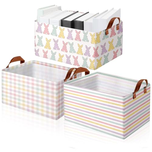 Boao 3 Pcs Easter Storage Bin Rectangular Bunny Basket Box with Handle Collapsible Large Storage Baskets Foldable Rabbit Box for Easter Party Decoration - style: Bunny