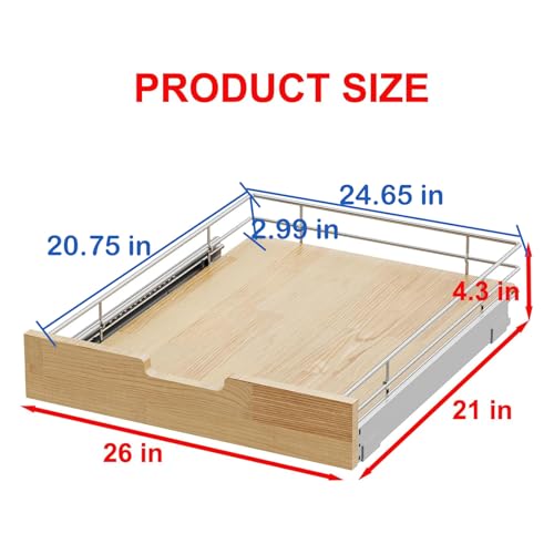 Sikarou Pull Out Cabinet Organizer,Heavy-Duty Slide Out Shelf, Wood And Wire Basket, Pull Out Drawer for for Kitchen Under Sink Space, Pantry, Bathroom (26 * 21 WM) - size: 1-TIE 26*21 WM