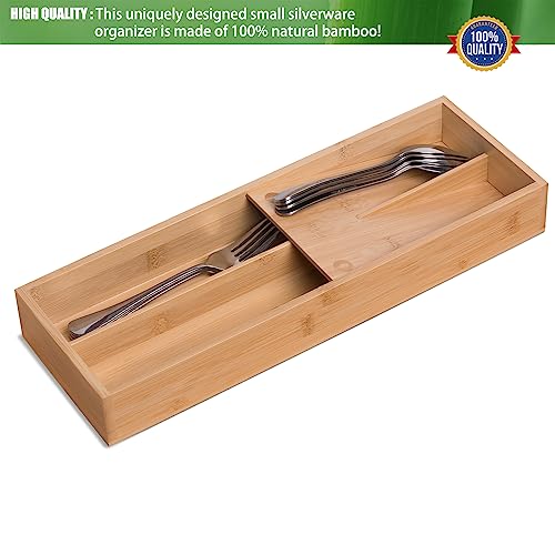 guiogc Bamboo Silverware Drawer Organizer, Kitchen Small Silverware Organizer, Utensil Tray Holder, Cutlery Tray for Spoons, Forks, Knives, Suitable for a family of 2-4 - size: Small-02