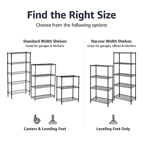Amazon Basics 5-Shelf Heavy Duty Garage Shelving Storage Rack with 4" Wheel Casters, Adjustable Metal Wire Organizer, 300 lbs Per Shelf, 30" x 14" x 64.75", Black - color: Black
