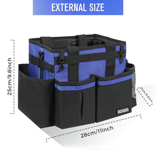 SCAVATA Compact Wearable Cleaning Caddy, Small Supplies Organizer with Handle & Shoulder Straps for Housekeepers, Under Sink & Car Cleaning Tool Organizer Bag (Blue) - color: Blue