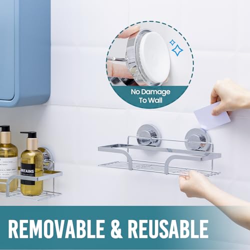TAILI Shower Caddy Suction Cup 2 Pack, Heavy Duty Bathroom Basket, Bath Shelves for Inside,Stainless Steel Shower Holder for Bathroom Storage & Home Decor,Silver - style: 2 × Silver Basket