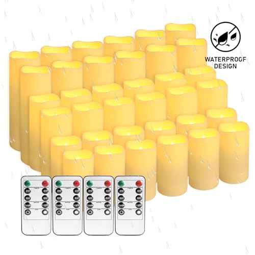 36Pack Flameless LED Candles, Waterproof for Indoor & Outdoor Use, Equipped with 10-Key Remotes & Timer, Ideal for Weddings, Table Decor, Festivals & Home Accents¡¦