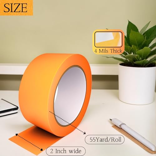 2 inch Orange Painters Tape,Wide Masking Washi Tape Bright Colours Easy to Remove Doesn't Seep Out Used for Marking Areas Covering Walls Tile Seam Getting Clean Crisp Lines 55 Yards