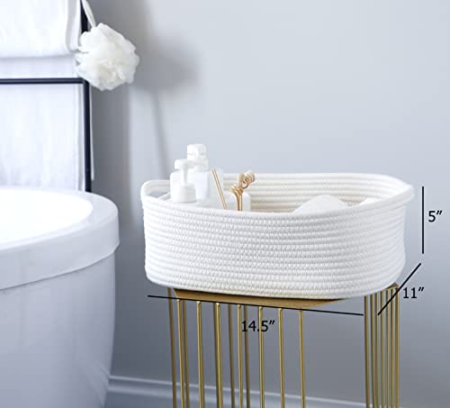 Woven Cotton Rope Storage Basket, Cube Changing Table Organizer for Closet Towels, Baby Nursery Bin, Small Dog Cat Toy Box, Gift Baskets empty (White) - color: White