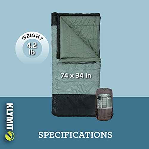Klymit Wild Aspen Lightweight Rectangle Sleeping Bag, 20¡ÆF Sleeping Bag for Camping, Hiking, and Backpacking in Cold Weather, Green