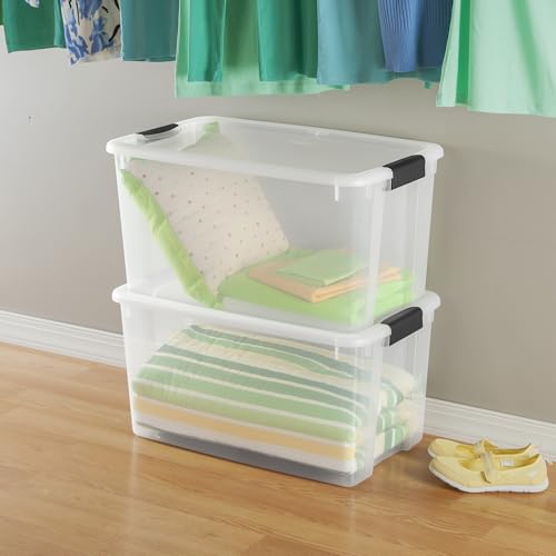 Sterilite 8-Pack 70 Quart Ultra Latch Box, Clear Storage Organizer Bins with Latching Lids - Stackable Plastic Containers for Home Organization in Garage, Attic, Basement, and Closet - size: 70 Quart