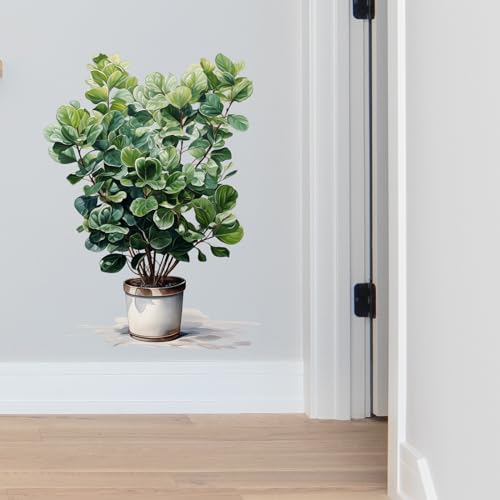 Plant Wall Stickers for Living Room Potted Plants Green Leaves Wall Decal Stickers Peel and Stick Wall Art Home Decor Wall Stickers for Bedroom Bathroom Classroom Library Nursery